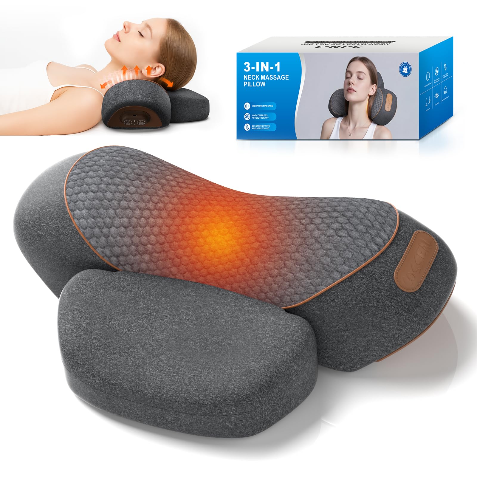 Photo 1 of HuixinLine Neck Massager Pillow with Heat, 3-in-1 Shiatsu & Cervical Traction for Pain Relief, Ergonomic Shoulder Massager and Posture Corrector for Men & Women, Corded Electric?Dark Gray?