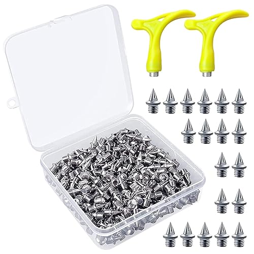 Kulannder 150 Pieces 1/4 Inch Steel Spikes Track Shoe Spikes Replacement with 2 Pieces Spike Wrench and Storage Box for Sprint Track Cross Country, Pyramid Shape