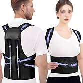Posture Corrector for Women and Men, Full Back Brace for Posture Support, Adjustable Upper Back Brace with Waist Belt, Shoulder Straightener for Hunchback, Back Support for Work, Home, Office Black, Small