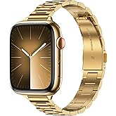 Tasikar Thin Band Compatible with Apple Watch Band 49mm 46mm 45mm 44mm 42mm Women Stainless Steel Metal Replacement Strap Compatible with iWatch Ultra 3 2 1 SE Series 11 10 9 8 7 6 5 4 3, Gold