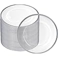 PARTY BARGAINS 13-Inch Charger Plates - 48 Pack, Clear Silver Rim, Heavy-Duty Disposable Chargers for Elegant Dining - Ideal for Weddings and Formal Events