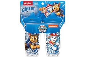 Playtex Baby Sipsters Hard Spout PAW Patrol Sippy Cup for 12+ Months, 9 Ounce (2 Count), Blue Glitter Chase and Marshall, Insulated Water Bottle for Kids, Spill-Proof Cups for Toddlers 1-3, Stage 3