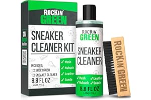 ROCKIN' GREEN Rockin'Green Shoe Cleaning Kit - Shoe Cleaner Sneakers Solution with Brush Included - Sneaker Cleaner Kit Safe for Mesh, Nubuck, Leather, Suede - Deep Refresh Care Kit (8.8fl oz)