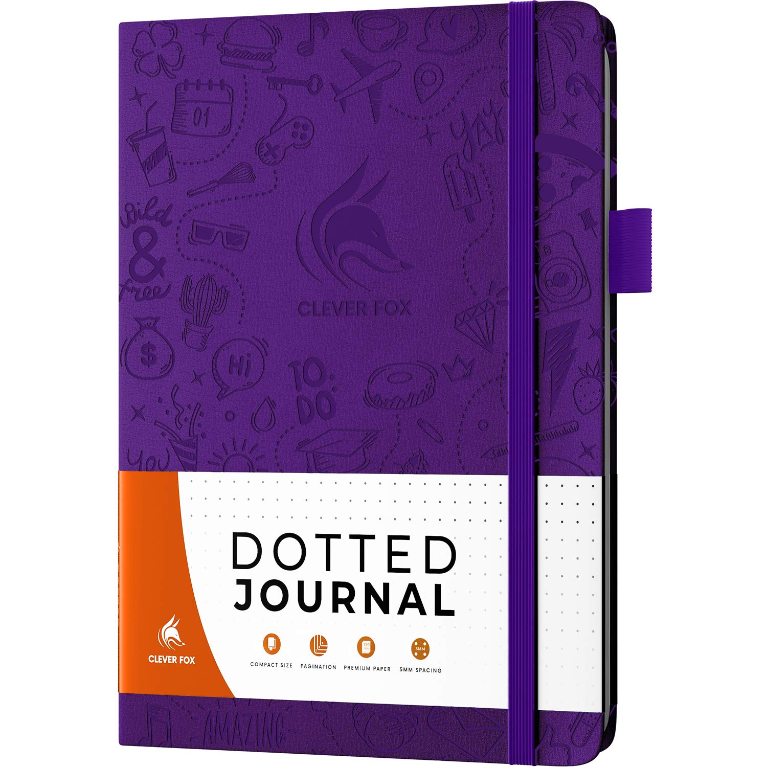 Clever Fox Dotted Journal 2.0 – Compact Planning and Sketching Dot Grid Notebook 120 GSM Thick, No-Bleed Paper – Planner with Pen Loop, Pocket, Ribbons, Stickers – A5 – Purple