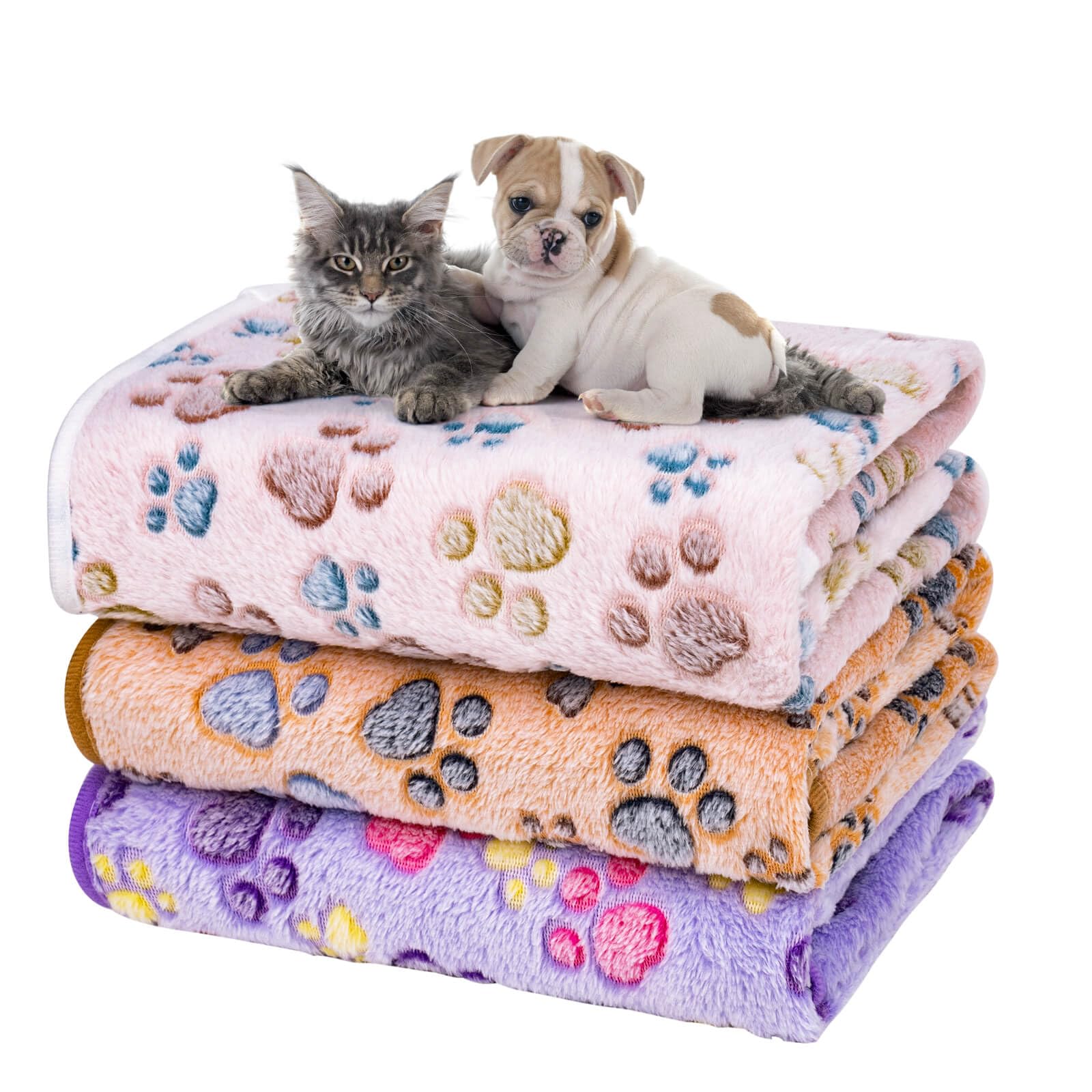 Photo 1 of Dono 1 Pack 3 Dog Blankets for Small Dogs, Soft Fluffy Paw Print Pattern Fleece Pet Blanket Warm Sleep Mat, Puppy Kitten Blanket Doggy Mat for Dog Cat Kitten Doggy -23*16in (L(41*31"), Brown Bone)