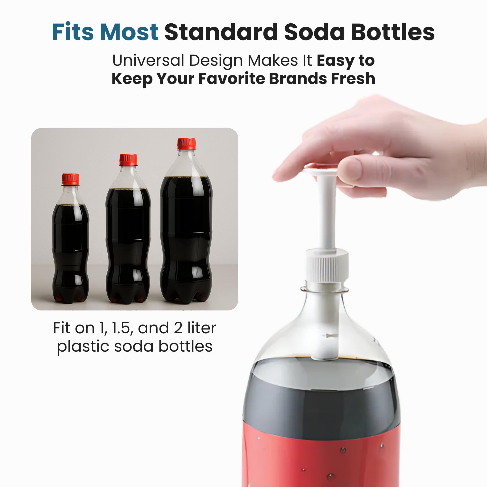 Jokari Fizz Keeper Pump Cap for 2 Liter Soda Bottles 2 Pack Pressurizing Carbonation Saver for Soft Drinks Reusable Cap Keeps Soda Fizzy Dishwasher Safe for 1 to 2 Liter Bottles