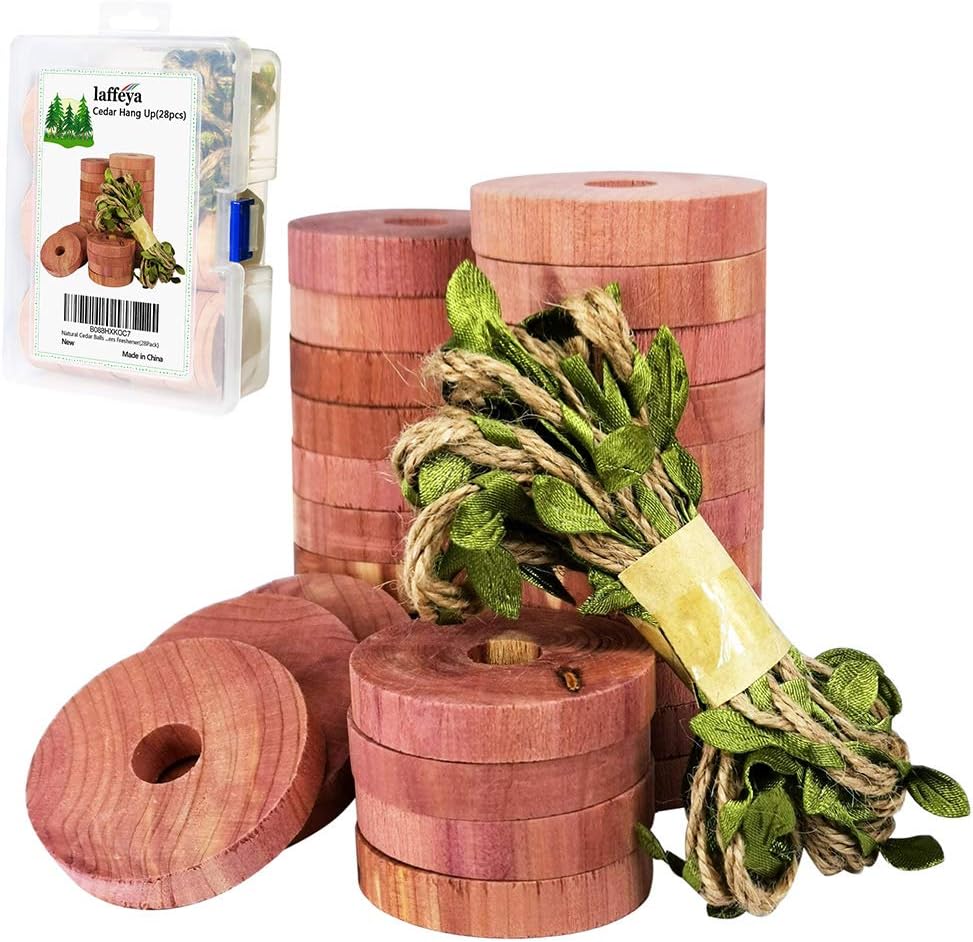 Natural Cedar Balls Hangers Clothes Protector, Aromatic Cedar Blocks for Clothes Storage,Storage Accessories wardrobes & Closet & Drawers Freshener(28Pack)