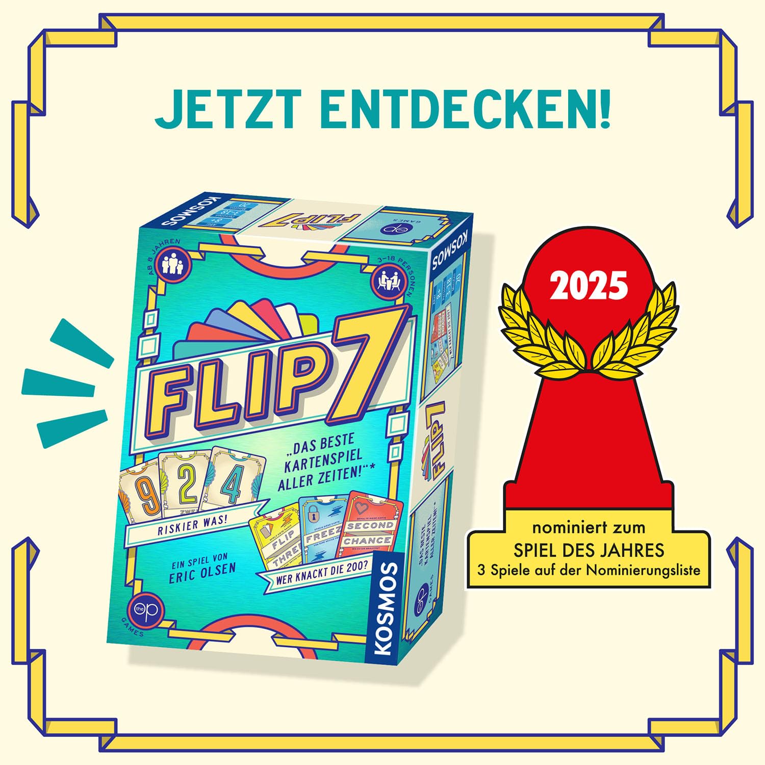 Kosmos 685430 Flip 7, deutsche Ausgabe, Kartenspiel mit schnellem und einfachen Black Jack Prinzip, für 3-18 Personen ab 8 Jahren, Spiel für große Gruppen, nominiert zum Spiel des Jahres 2025 7