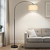 Seaside village Arc Floor Lamps for Living Room, Modern Standing Lamp with Adjustable Hanging Drum Shade, Tall Pole Lamp with Foot Switch, Over Couch Arched Reading Light for Bedroom, Office (Black)