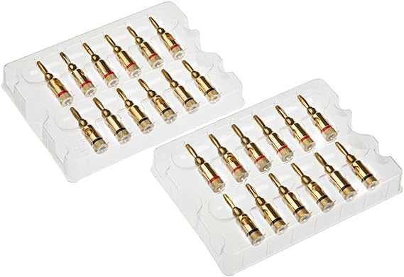 AmazonBasics Bananenstecker 24k vergoldet, 24 Stück (12 Rot, 12 Schwarz)