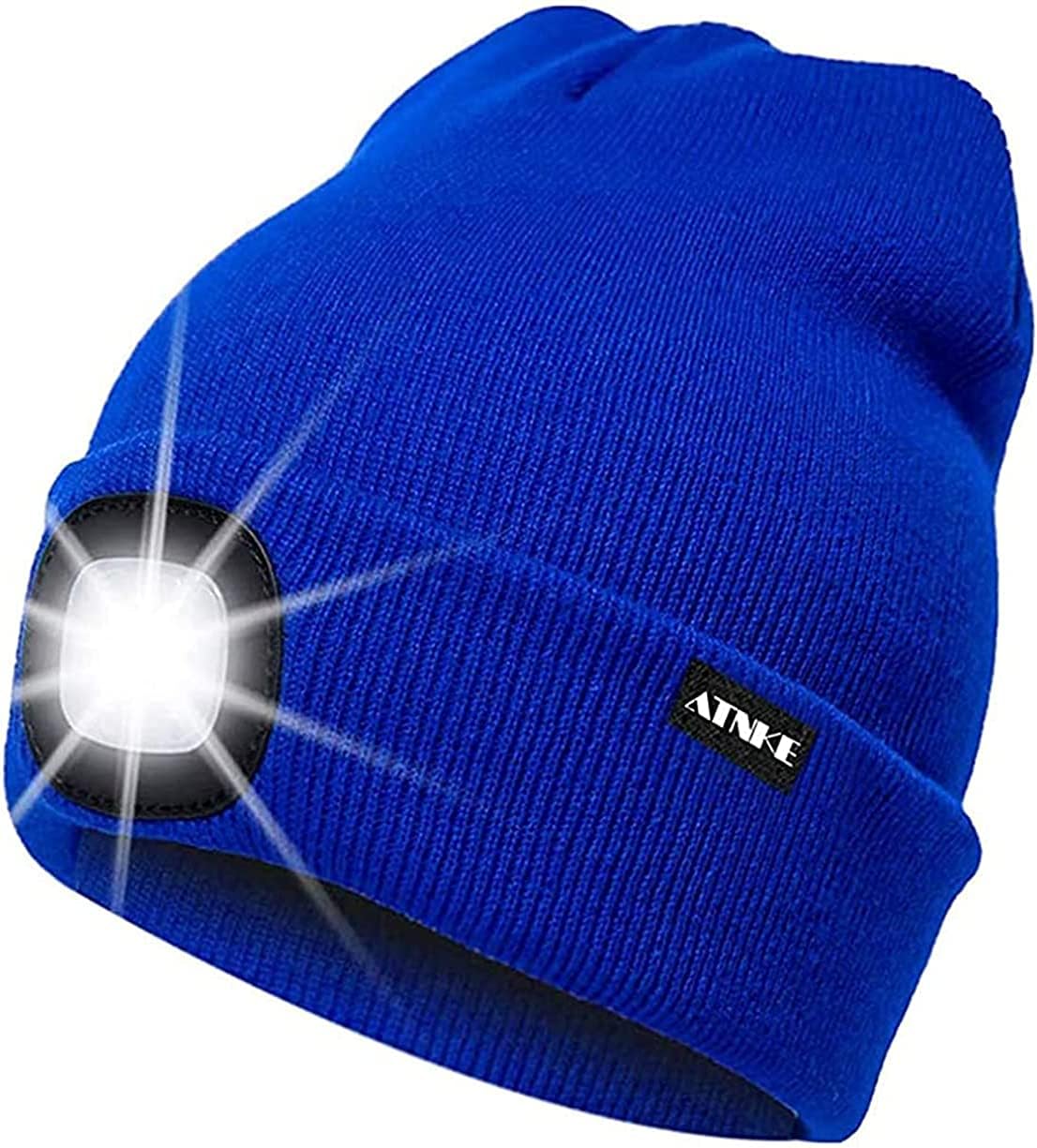 ATNKE LED Lighted Beanie Cap,USB Rechargeable Running Hat Ultra Bright 4 LED Waterproof Light Winter Warm Gifts for Men and Women/Blue — image 1