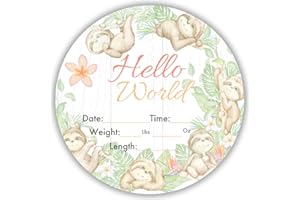 KCD Hello World Newborn Baby Announcement Sign Shower Gift Baby Birth Stats Hospital Photo Props Gender Reveal Girl Boy Neutral Nursery Wall Decor Gifts Baby Book Keepsake (Sloths)