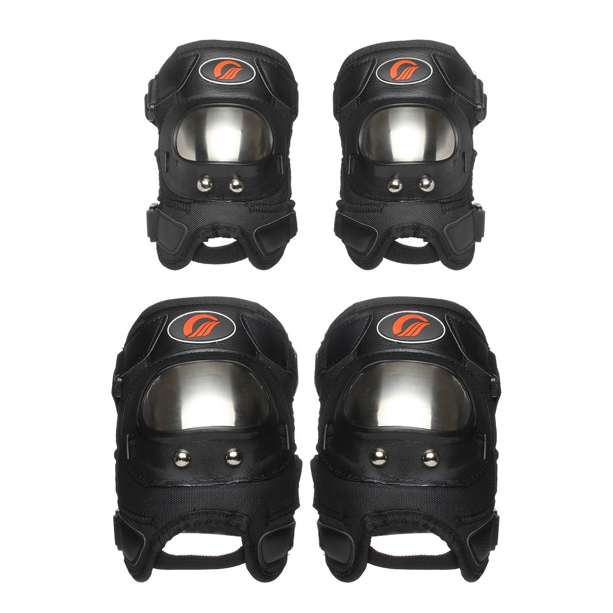 GES 4 PCS Motorcycle&Bicycle Adults Alloy Steel ATV Motocross Elbow Knee Shin Guard Pads Protector Kit Motocross Racing (Short)