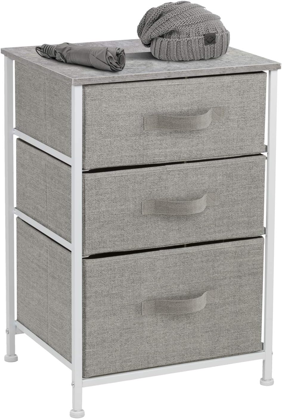 Sorbus Nightstand with 3 Drawers - Bedside Furniture & Accent End Table Chest for Home, Bedroom Accessories, Office, College Dorm, Steel Frame, Wood Top, Easy Pull Fabric Bins (Gray): Kitchen & Dining