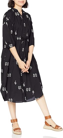 Amazon Co Jp プードゥドゥ Pou Dou Dou ボタニカル刺繍スキッパーワンピース 3 ブラック 服 ファッション小物