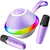 Mini Karaoke Machine for Kids with 2 Wireless Microphones, Portable Bluetooth Speaker Gift for Girls Toys 4, 5, 6, 7, 8, 9, 10, 12+ Years, LED Lights Chritmas Birthday Festival for Party, Home(Purple)