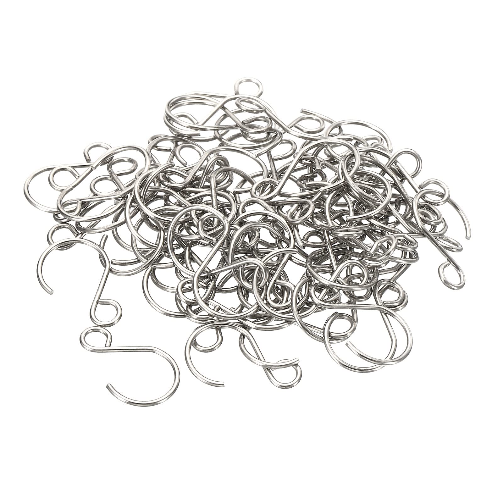 PATIKIL Curtain S Shape Hook, 80 Pack 8mm Open Width Mini Stainless Steel Ornament Hooks for DIY Crafts Chandelier Christmas Tree Accessories, Silver
