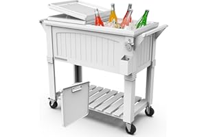 Permasteel Party Cooler with Divider, Spacious 80-Qt Capacity, Chills 36hrs, Serving Tray, Rolling Ice Chest for Indoor and Outdoor Entertainment, Matte White