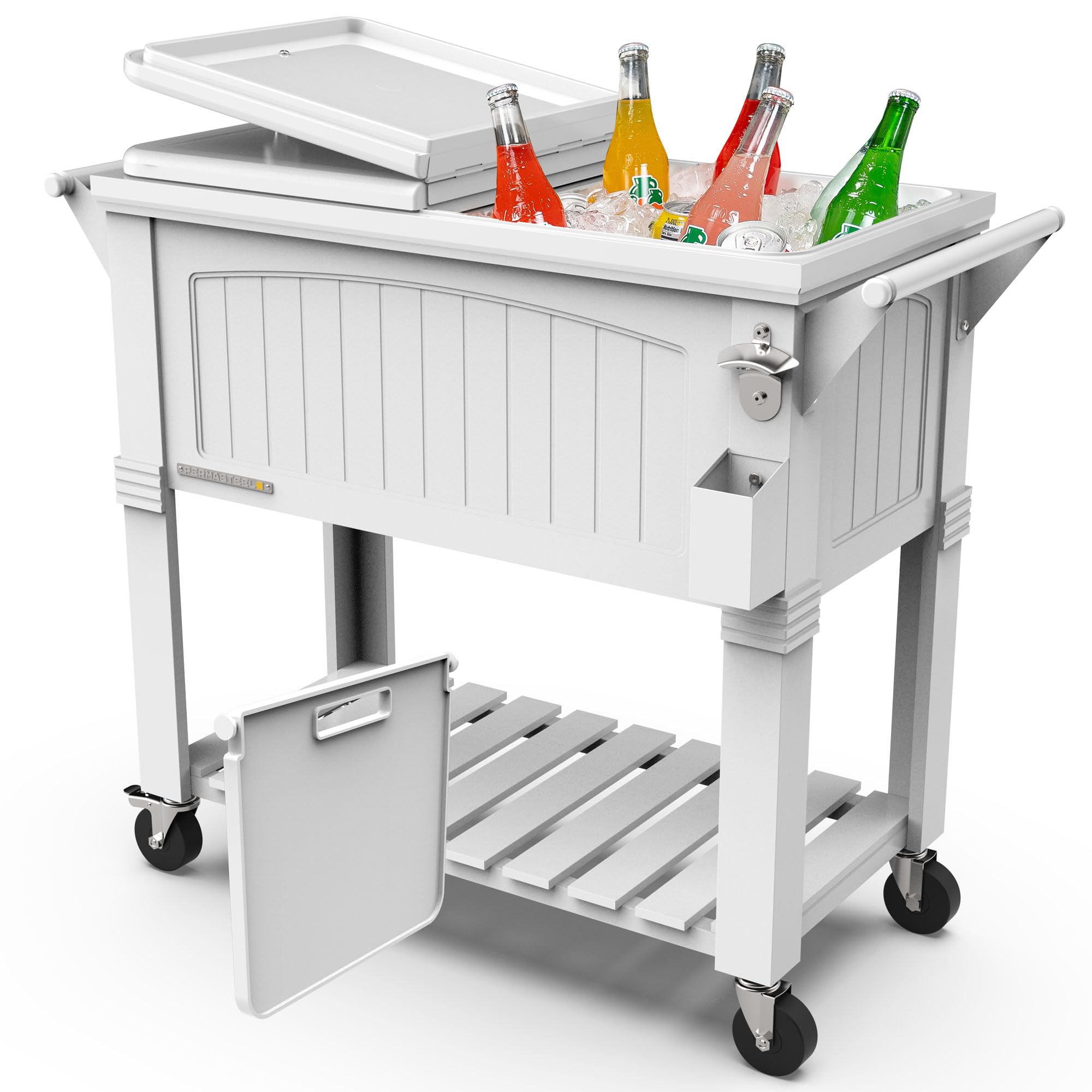 Photo 1 of Permasteel Party Cooler with Divider, Spacious 80-Qt Capacity, Chills 36hrs, Serving Tray, Rolling Ice Chest for Indoor and Outdoor Entertainment, Matte White