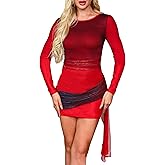 XIITYMU Fall Dresses for Women 2026 Fashion Long Sleeve Crew Neck Slim Fit Mesh Ruched Cocktail Party Bodycon Mini Dress
