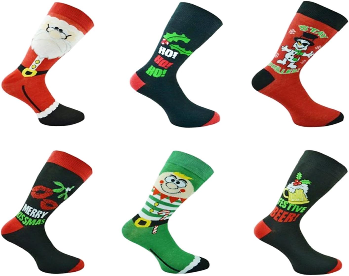6 Pairs Men's Festive Christmas Novelty Character Socks Stocking Filler US 7-12 Size