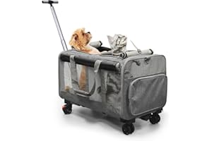 Foldable Large Pet Carrier with Wheels—Accommodates Two Pets, Includes cat Toy and Storage Strap. Breathable and Portable, Id
