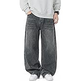 Baggy Hip Hop Jeans for Men Wide Leg Skater Denim Pants Casual Loose Fit Long Trousers