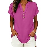 ANRABESS Womens Spring Tops 2026 Short Sleeve Shirts Henley Dressy Casual Blouses V Neck Fashion Tunics Trendy Flowy Clothing