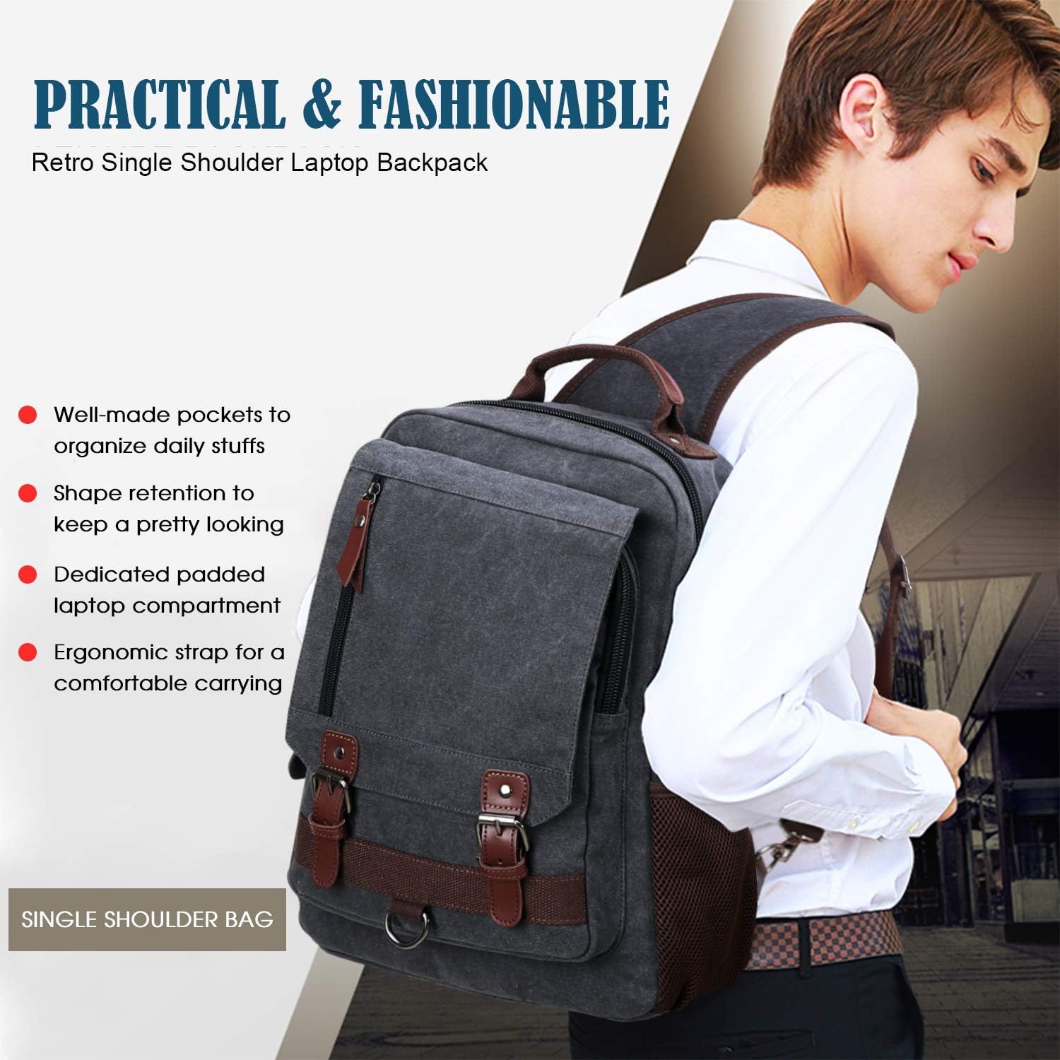 WOWBOX Sling Bag for Men Sling Backpack Laptop Messenger Bag Fit 15.6": Shoes