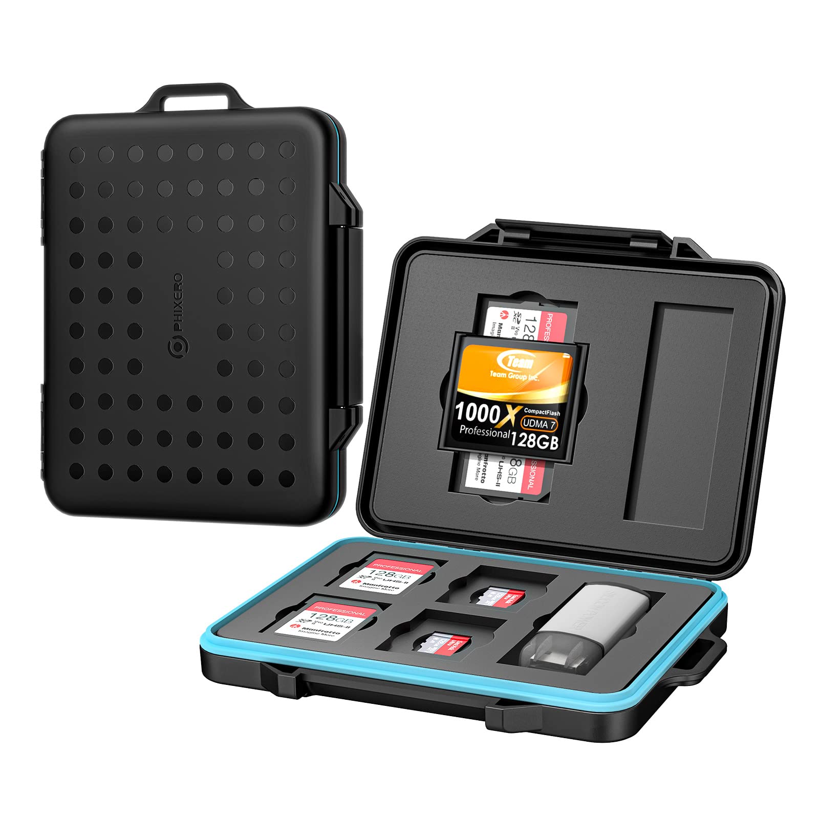 PHIXERO 12 Slots Portable SD Card Holder Case, Memory Card Case, Memory Card Holder Protector Case, SD Card Storage Box for 6 SD SDHC SDXC Cards / 4 TF Micro SD Card / 1 CF Cards / 1 Card Readers