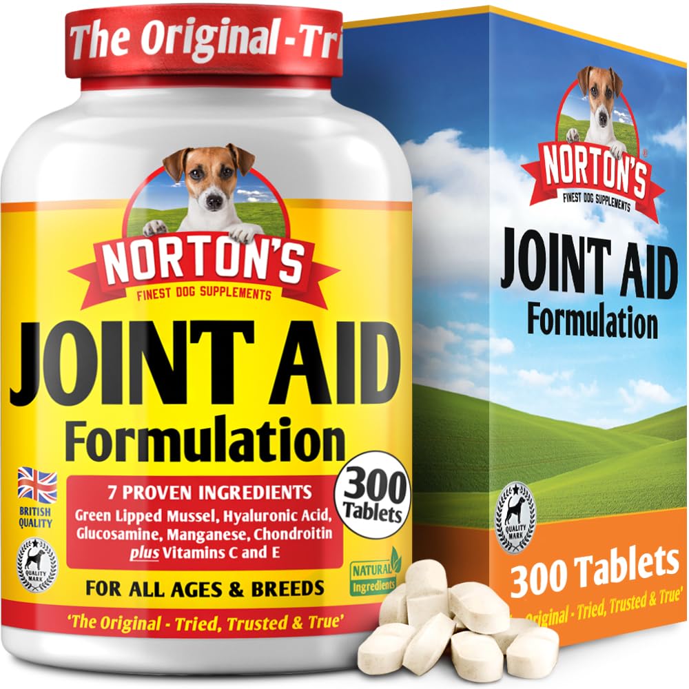 NORTON'S Joint Aid for dogs | 300 Tablet Pack | Senior Strength Dog Joint Care Supplements | Green Lipped Mussel, Glucosamine for dogs, Chondroitin, Hyaluronic Acid, Manganese & Vitamins | Made in UK