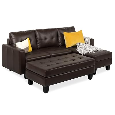 Best Choice 3-Seat L-Shape Faux Leather Sectional Sofa Set, Brown