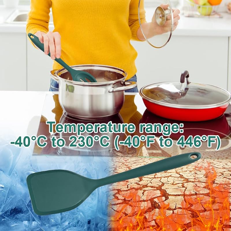 4 Stück Silikon Kochlöffel,28 cm Silikonlöffel,Tiefgrün,Kochlöffel Silikon — Foto 5 von 7