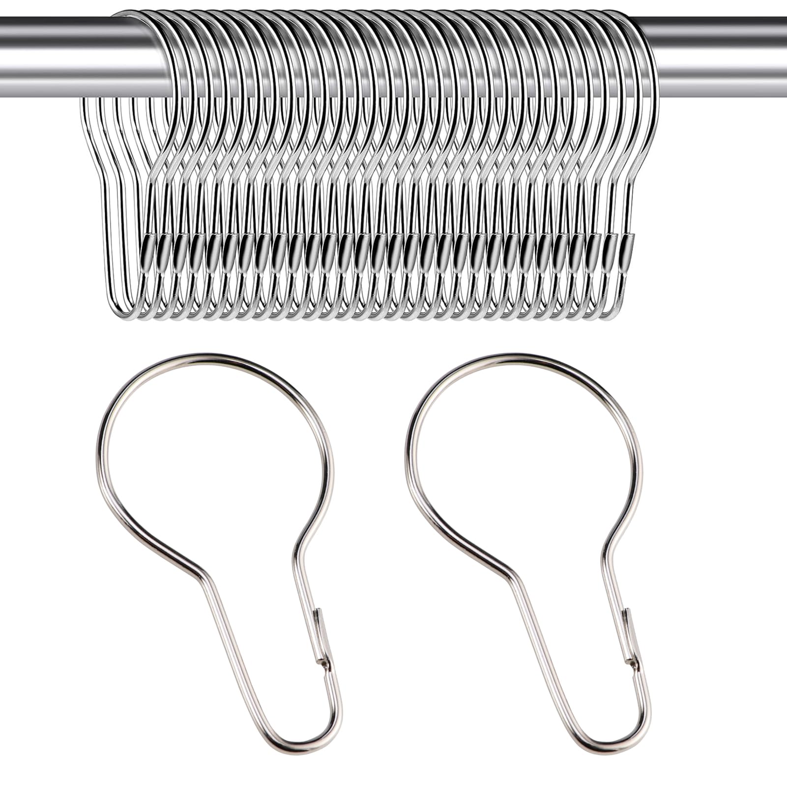 30PCS Shower Curtain Rings, Curtain Hangers Hanging Shower Clips,Stainless Steel Metal Rust Proof Decorative Hooks Loop for Bathroom Bedroom Kitchen Curtain Rods