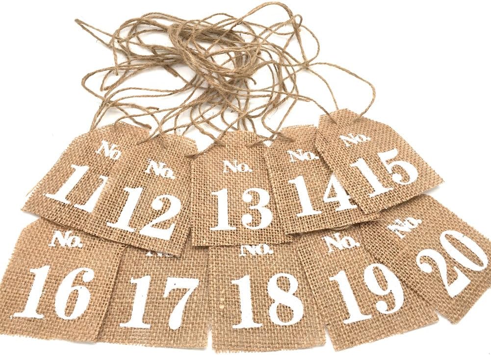 FitLit Rustic Hessian Burlap Wedding Table Decoration Numbers 11-20 Tags