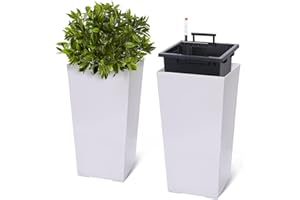 Garvee 22" Tall Planters Set of 2, Outdoor＆Indoor Black Planter Pots, High Front Porch Planter Pots with Drainage Holes＆Water