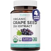 USDA Organic Grape Seed Extract - High Potency 25:1 Grapeseed Supplement with 12,500mg Herbal Equivalent Strength - Antioxidant Support - Vegan &amp; Non-GMO (4 Month Supply)