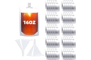 NexLevVac 16OZ 100PCS Plastic Flasks,Reusable Drink Pouches with Funnel,Spouted Drinking Bags for Liquid Juice,Leak-Proof Food Grade for Travel Outdoor Sports Concert Cruise Events