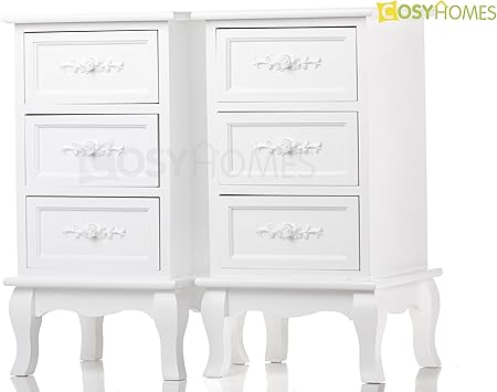 Pair Of White Rose Wooden Bedside 3 Drawers Cabinet Nightstands Tables Bedroom Furniture Amazon Co Uk Kitchen Home