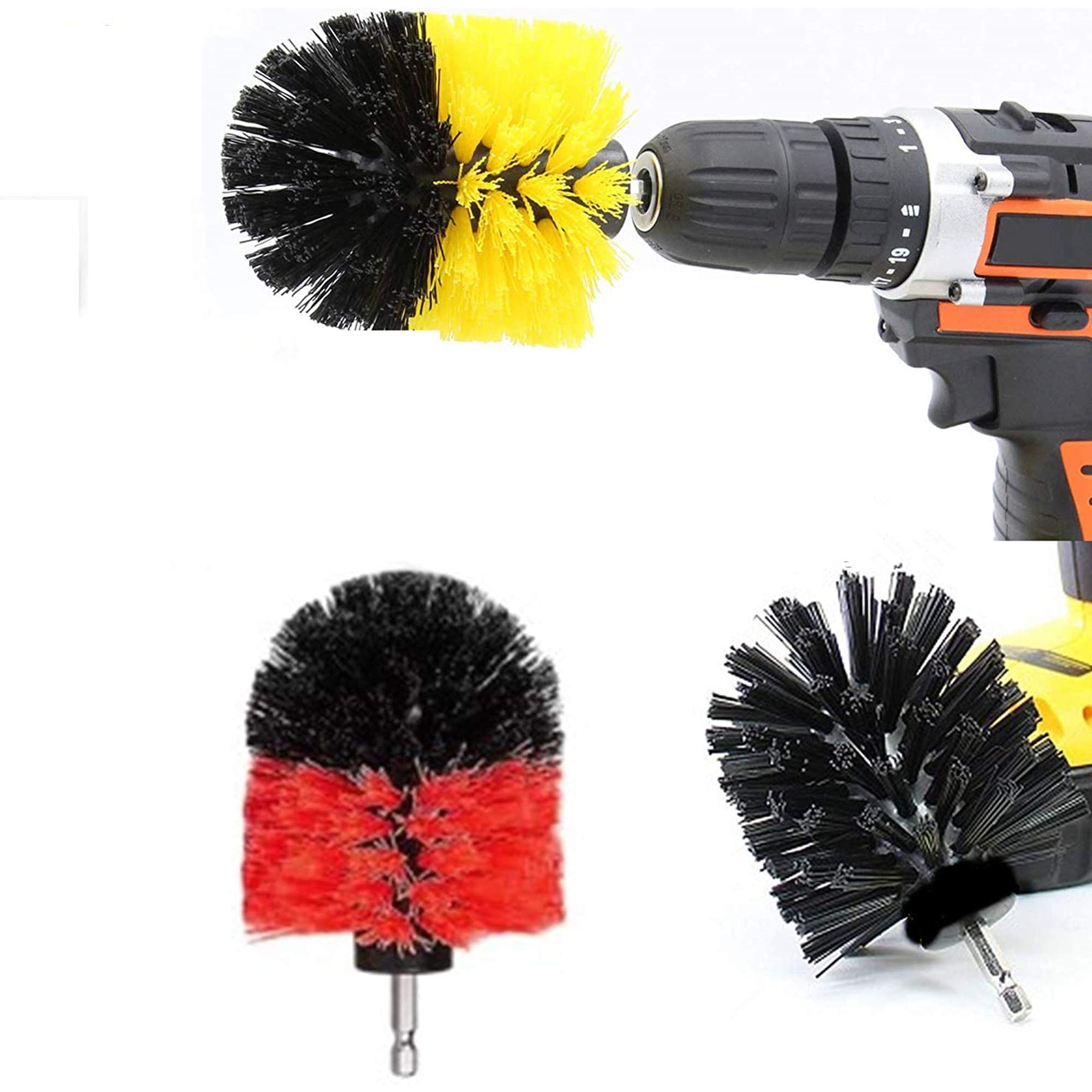 HUAWELL 3 Piece Round Drill Brush- Cleaning Supplies - Bathroom Accessories - Shower Cleaner - Bathtub - Bath Mat - Garden - Patio - Stone - Concrete - Bird Bath - Grill Accessories - BBQ Grill Brush