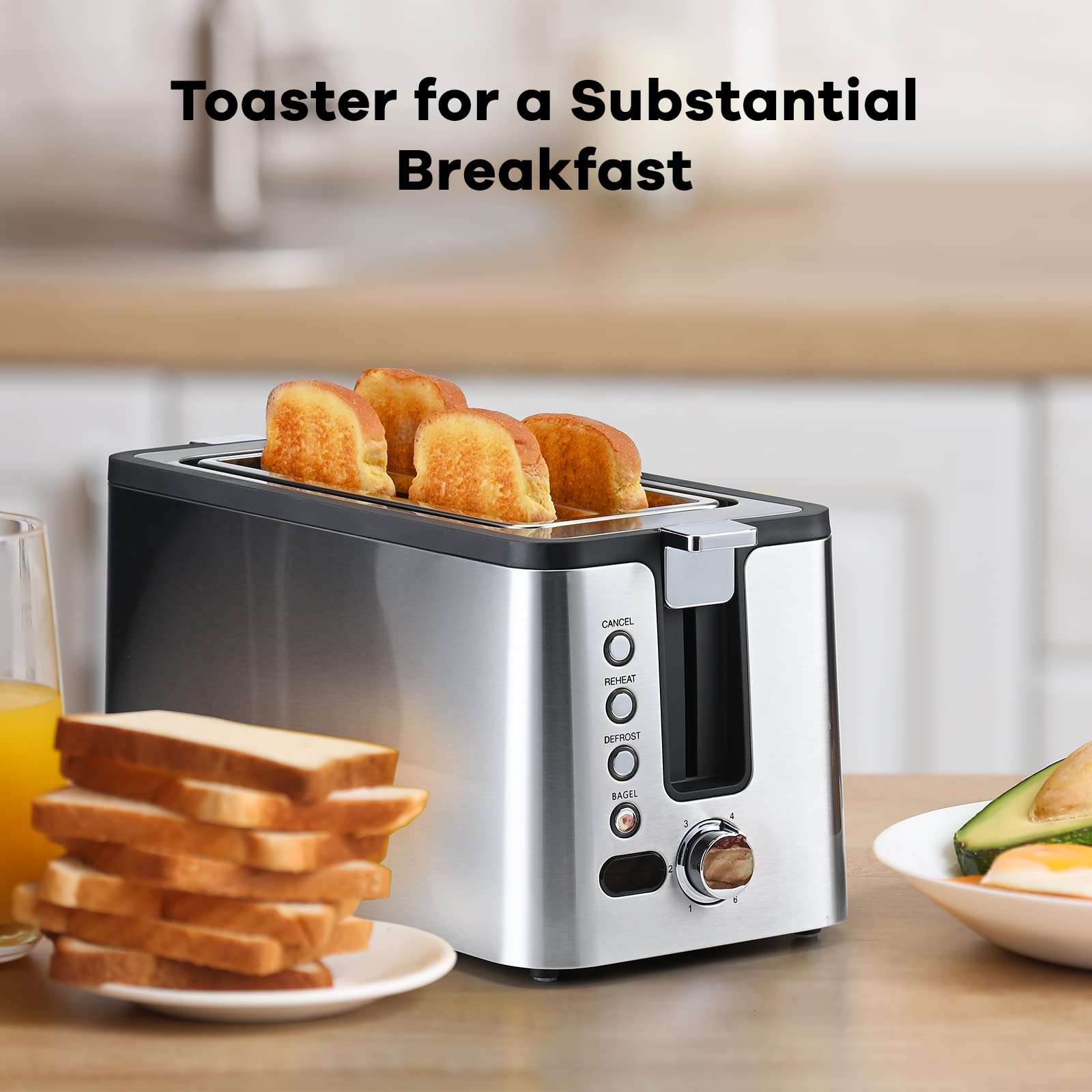 Mecity 4 Slice Bread Toaster With Countdown Timer, Bagel / Defrost
