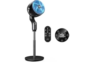 JRD Pedestal Fan, 70°+85° Omni-directional Oscillating Fan For Bedroom, 100ft Circulator With Remote, DC Motor Quiet Standing Fans, Adjustable Height, 32 Speeds, 5 Modes, 24H Timer, Home