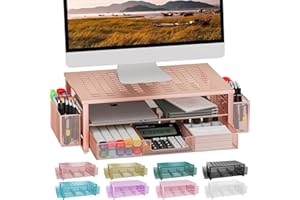 gianotter Desk Computer Monitor Stand Riser with Drawer and 2 Pen Holder, Desk Organizers for Wome,Home Office Essentials (Rose Gold)