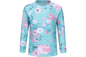 AISYEE Girls Long Sleeve Rash Guard Swim Shirt for Girls One Piece Swimsuits with UPF 50+ Sun Protection Bathing Suits 3-16 Years