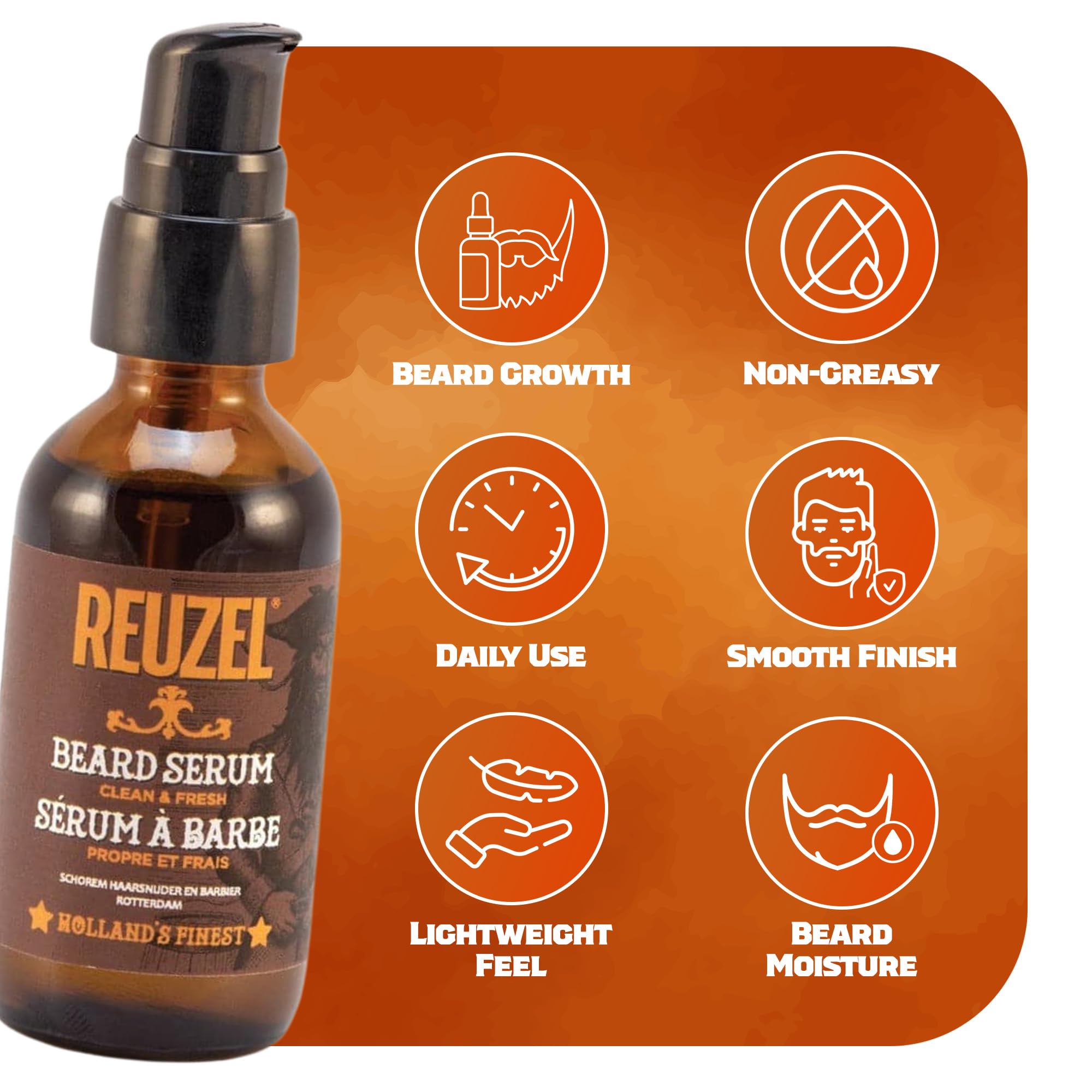 REUZEL Clean & Fresh Beard Serum, Hydrating, Non-Comedogenic, Natural, Non-Greasy Finish, For All Skin Types,