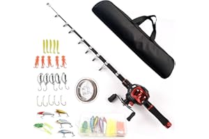 Telescopic Fishing Rod and Reel Combo with Baitcasting Reel for Left or Right Hand Use