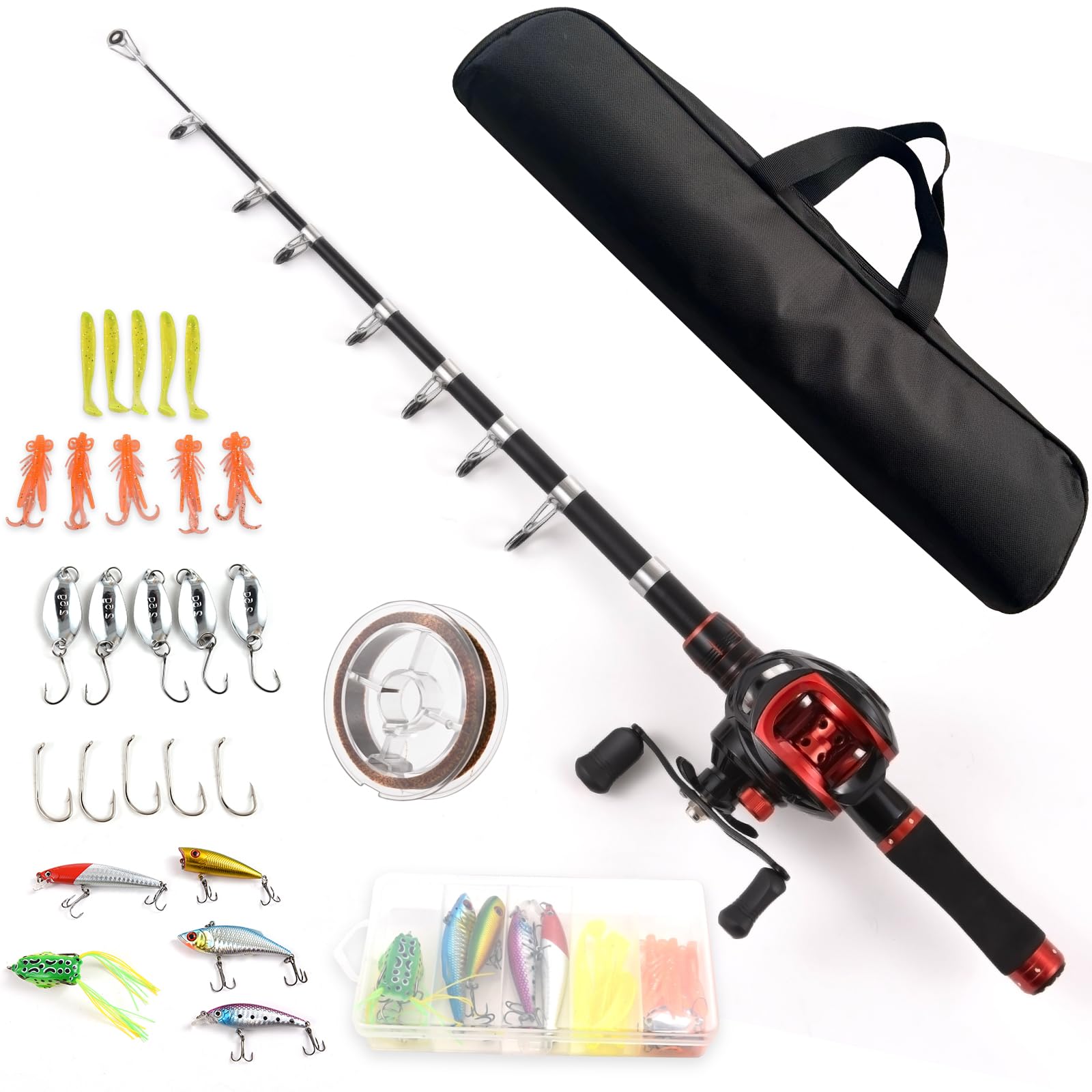 Lixada Baitcasting Combos Fishing Rod and Reel Combo 2.1m Telescopic Fishing Rod with Left Hand/Right Hand Baitcasting Reel