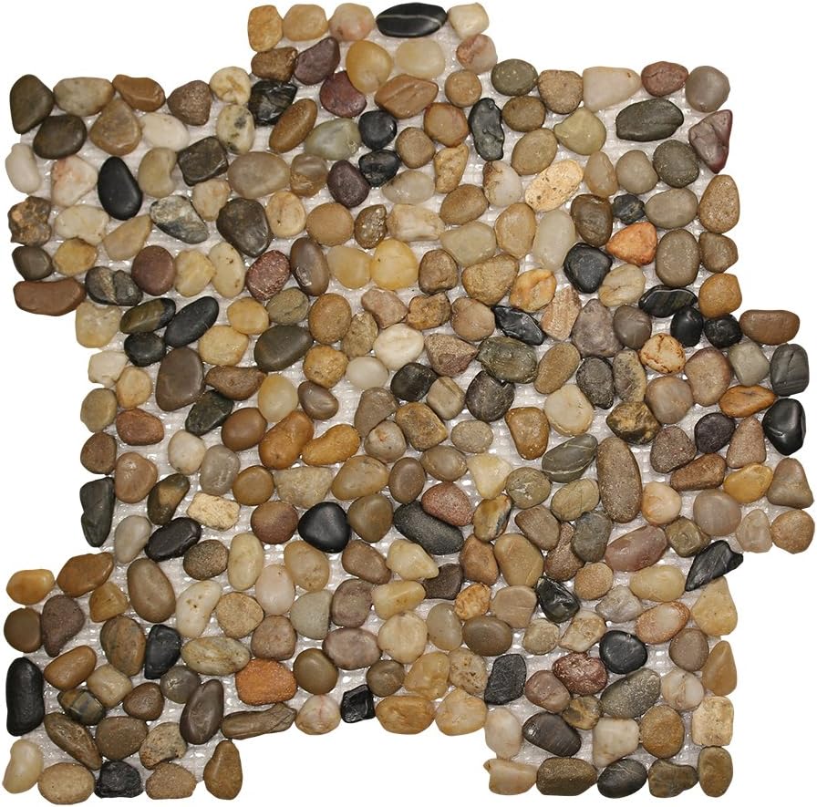 Pebble Stone Small Round Mixed Tile - Natural Mosaic in Multicolor Stones - Floor, Walls, Backsplashes (4 x 6 Inch Sample)