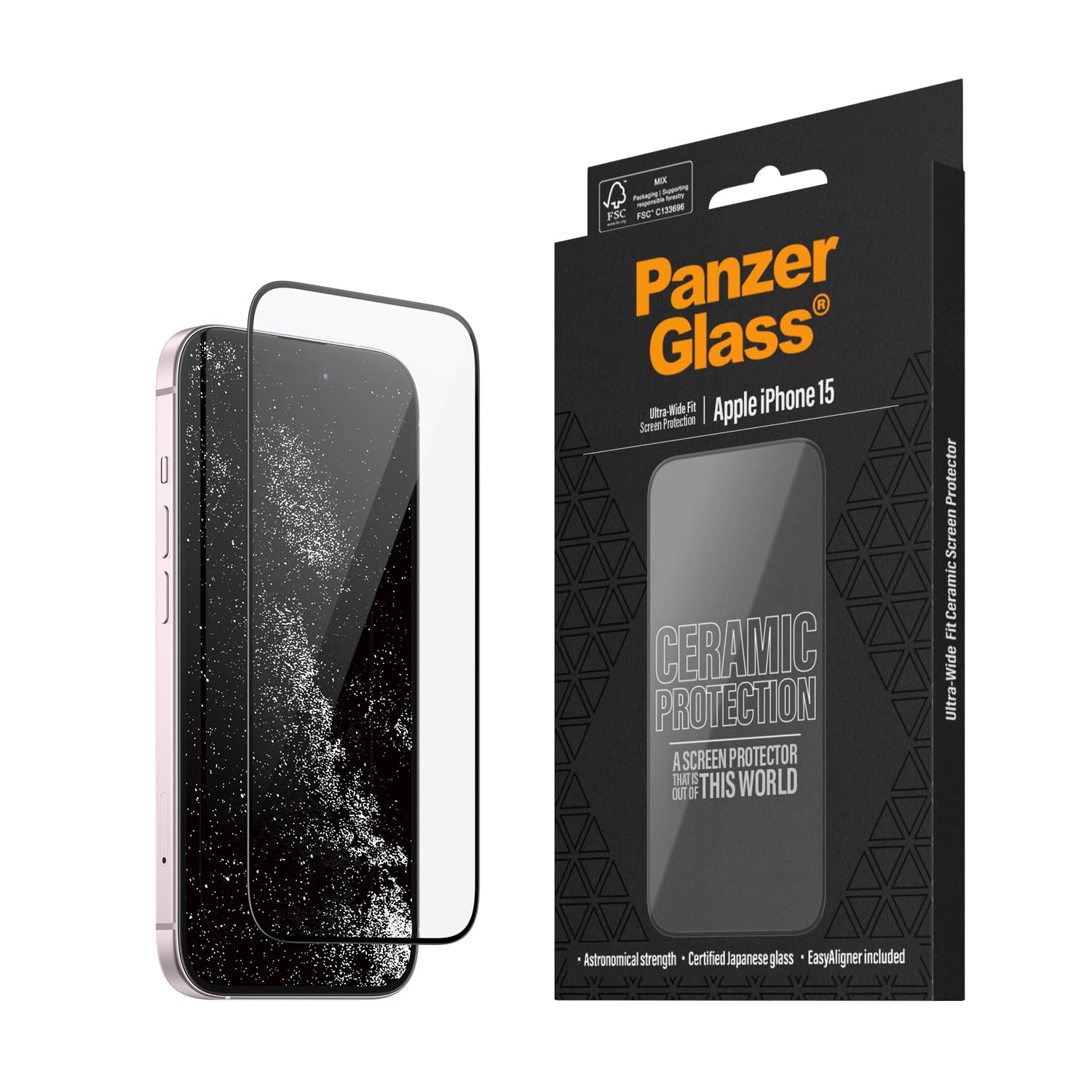 PanzerGlass™ Ceramic Screen Protection for iPhone 15-5x Stronger Screen Protection, Ohara glass with Astronomical strength, Easy Installation
