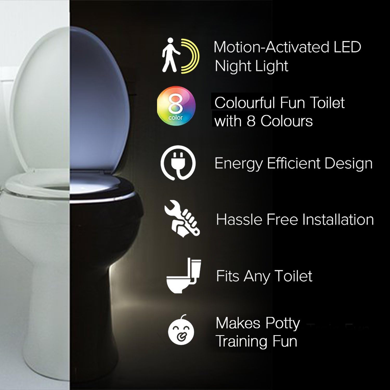 The Original Toilet Night Light Tech Gadget. Fun Bathroom Motion Sensor LED Lighting. Weird Novelty Funny Birthday Gag Stocking Stuffer Gifts Ideas for Him Her Guy Men Boy Toddler Mom Papa Brother: Home Improvement
